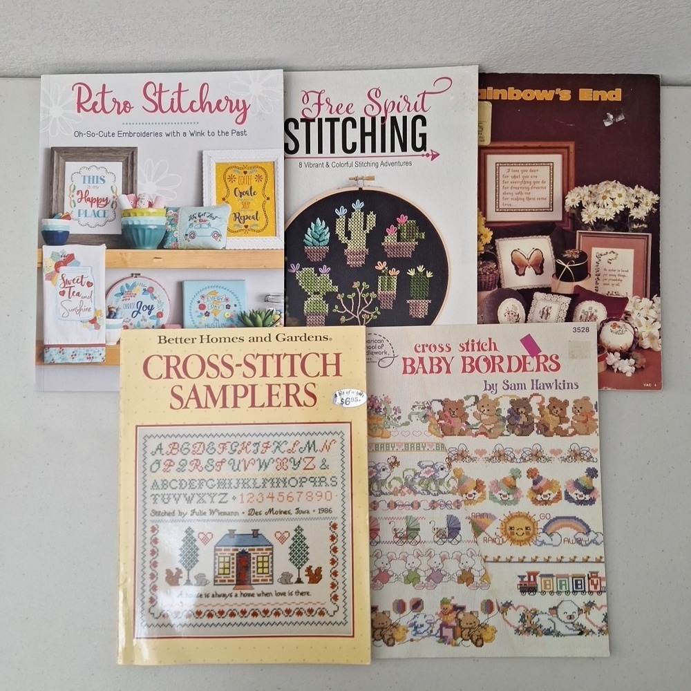 5 Design Books Stitchery Embroidery Cross Stitch, Vintage & Modern Series